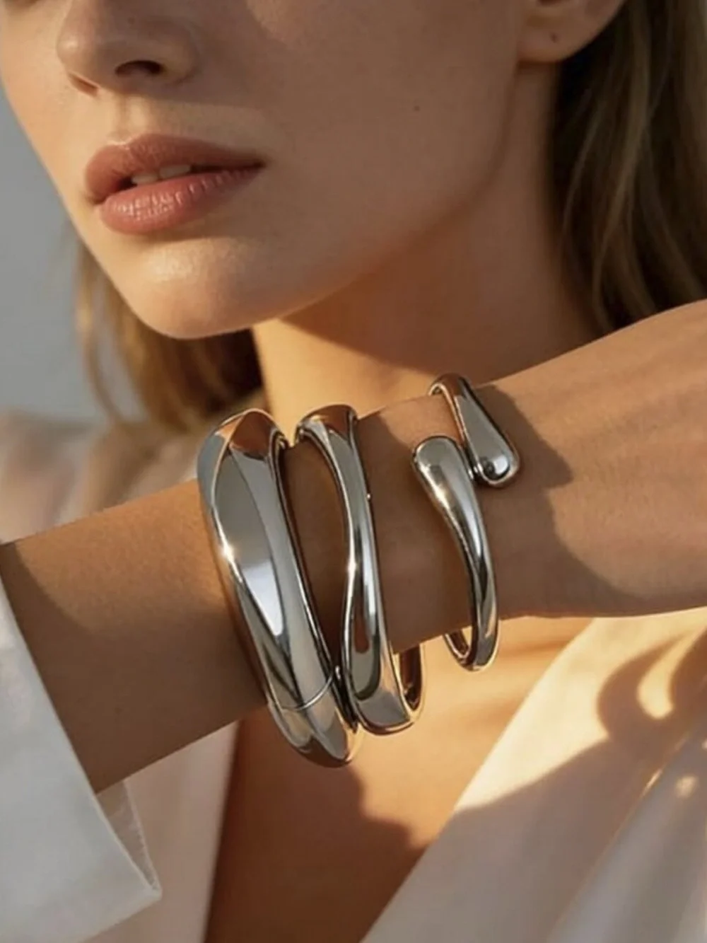 14K Gold Plated Silver Trendy Stackable Cuff Bracelet Set